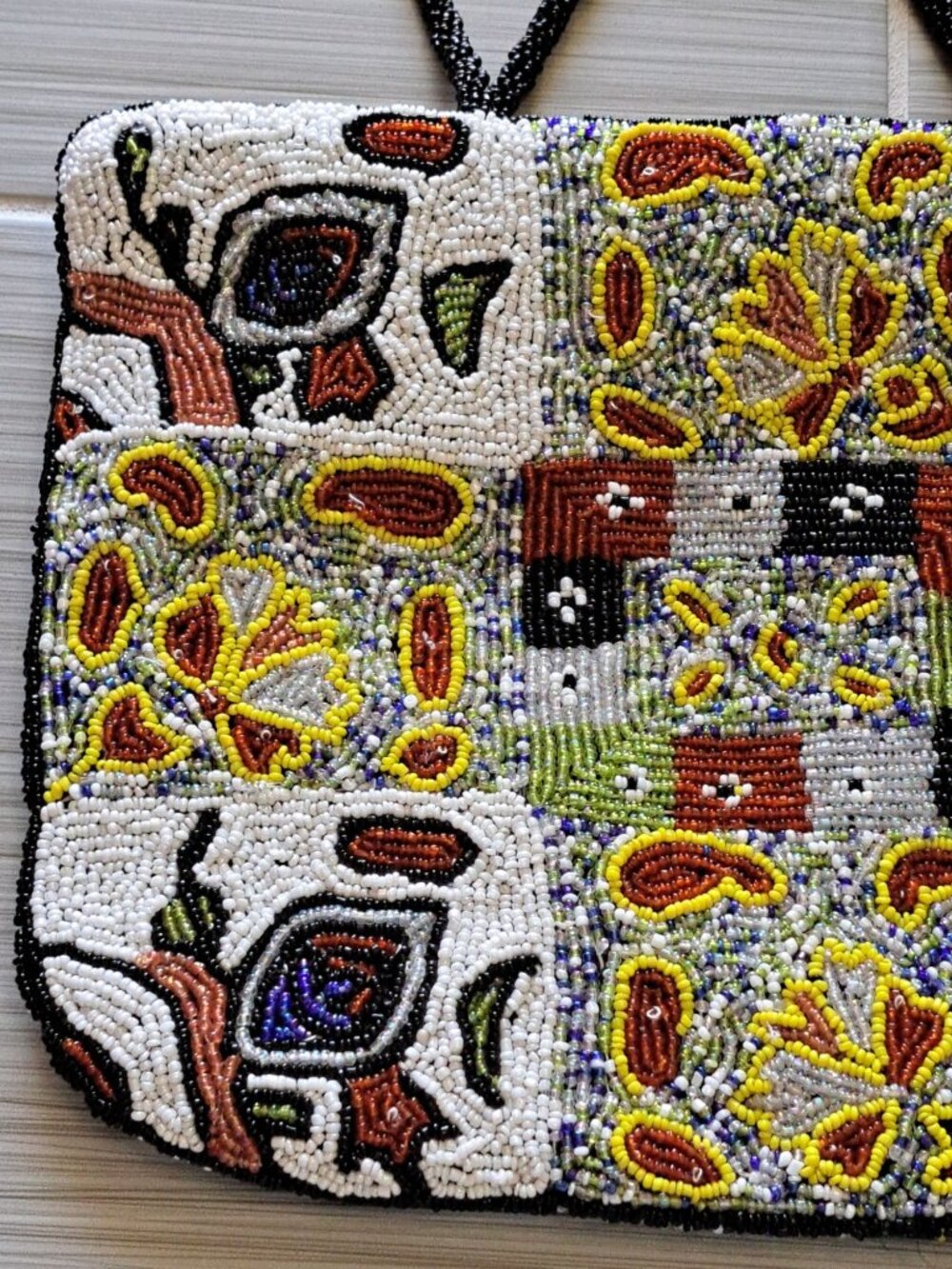 Vintage Fully Beaded Multi-Color Shoulder Bag Purse Floral Geometric Multicolor - Picture 3 of 11